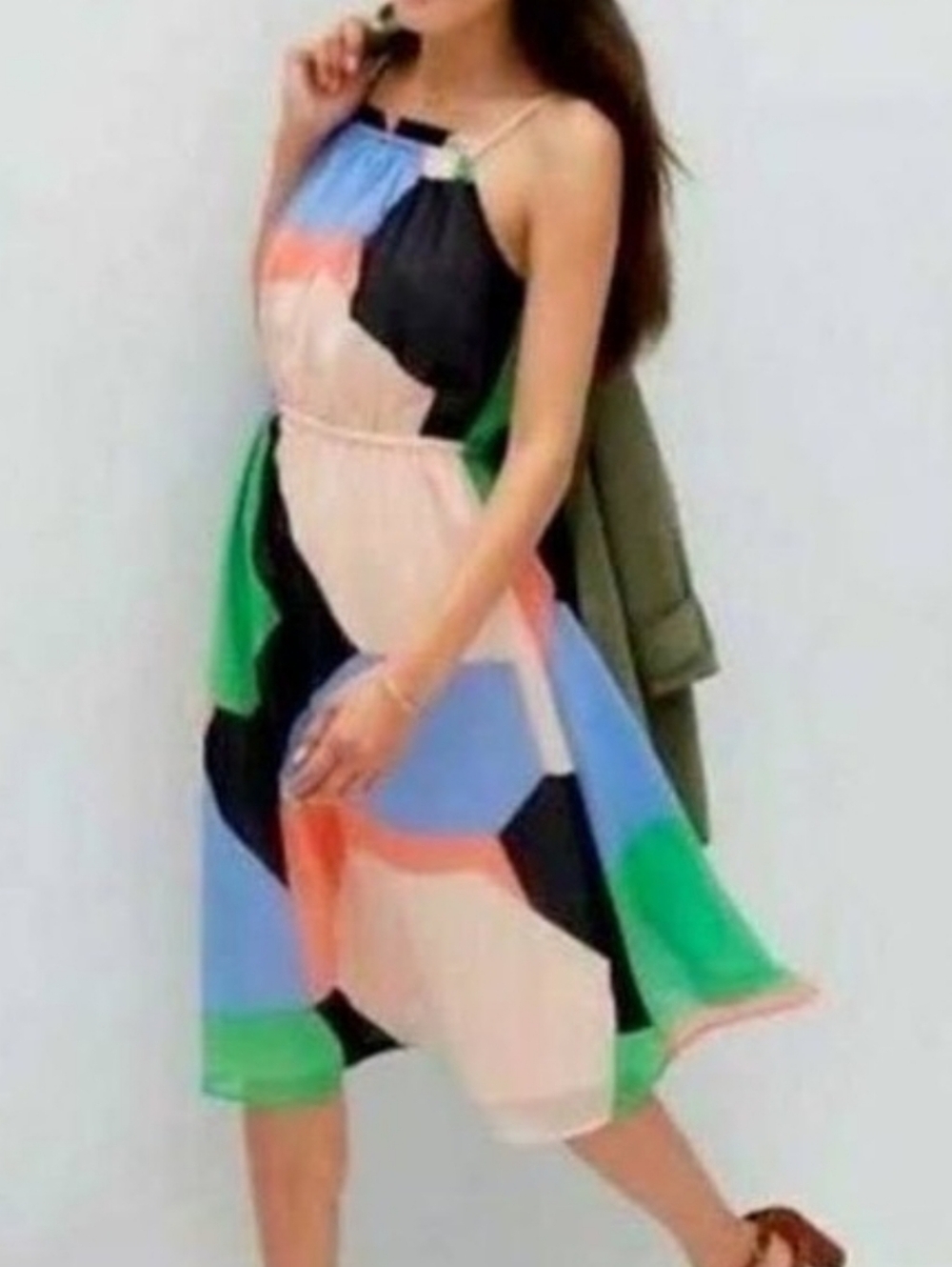Banana Republic Kaleidoscope Modernist Pattern Chiffon Sundress XL Colorblock